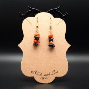 Black Jasper & Orange Quartz Chakra Healing Gemstone Earrings Handmade Jewelry